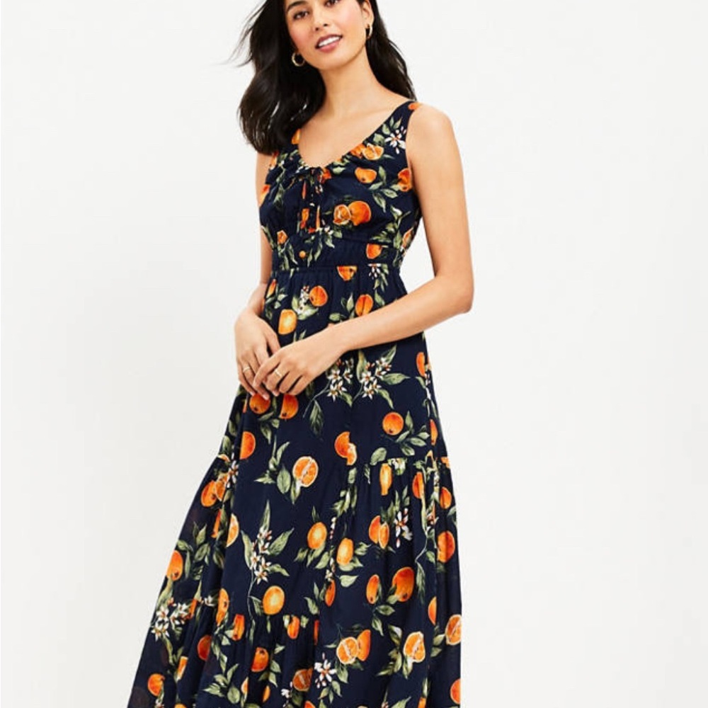 LOFT Orange Harvest Sleeveless Tie Neck Button Maxi Dress 8